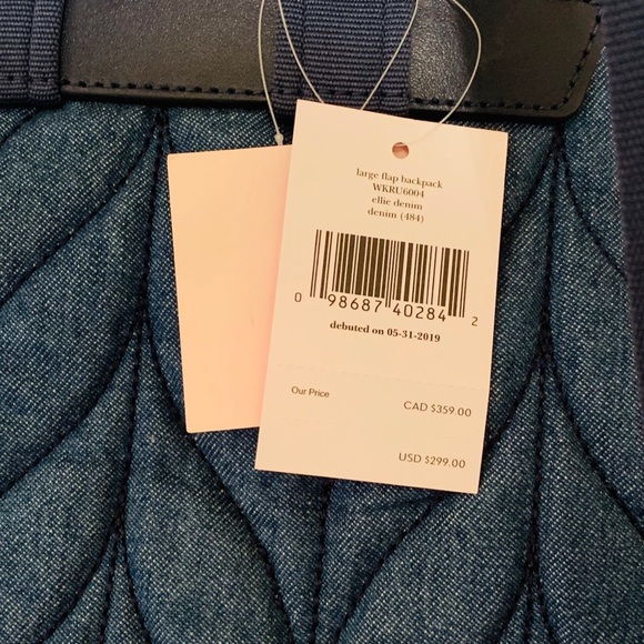 KATE SPADE ELLIE LARGE FLAP BACKPACK DENIM QUILTED - Picture 5 of 8